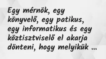 Vicc: Egy mérnök, egy könyvelő, egy patikus, egy informatikus és egy…