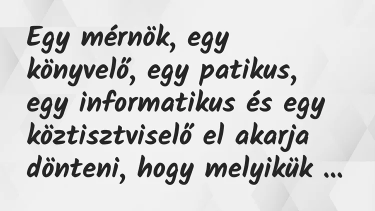 Vicc: Egy mérnök, egy könyvelő, egy patikus, egy informatikus és egy…