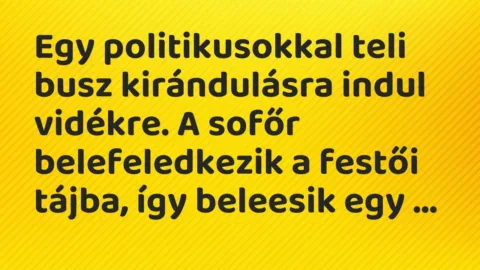 Vicc: Egy politikusokkal teli busz kirándulásra indul vidékre. A sofőr…