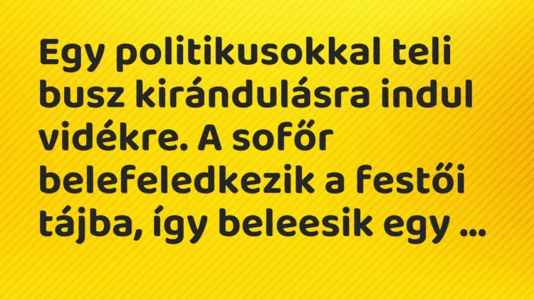 Vicc: Egy politikusokkal teli busz kirándulásra indul vidékre. A sofőr…