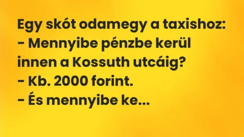Vicc: Egy skót odamegy a taxishoz:

– Mennyibe pénzbe kerül innen a…