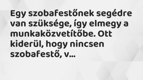 Vicc: Egy szobafestőnek segédre van szüksége, így elmegy a munkaközvetítőbe….
