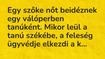 Vicc: Egy szőke nőt beidéznek egy válóperben tanúként. Mikor leül a tanú…