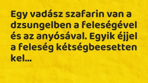 Vicc: Egy vadász szafarin van a dzsungelben a feleségével és az anyósával…. Vicc: Egy vadász szafarin van a dzsungelben a feleségével és az anyósával….