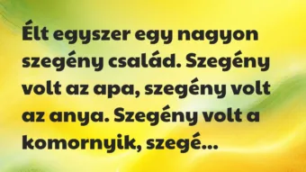 Vicc: Élt egyszer egy nagyon szegény család. Szegény volt az apa, szegény… Vicc: Élt egyszer egy nagyon szegény család. Szegény volt az apa, szegény…