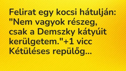 Vicc: Felirat egy kocsi hátulján:

„Nem vagyok részeg, csak a Demszky…