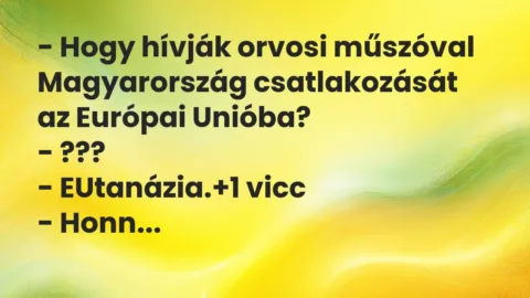 Vicc: – Hogy hívják orvosi műszóval Magyarország csatlakozását az Európai… Vicc: – Hogy hívják orvosi műszóval Magyarország csatlakozását az Európai…