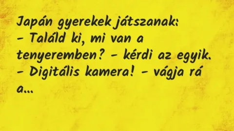 Vicc: Japán gyerekek játszanak:

– Találd ki, mi van a tenyeremben? -…