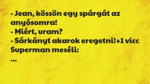 Vicc: – Jean, kössön egy spárgát az anyósomra!

– Miért, uram?

-…