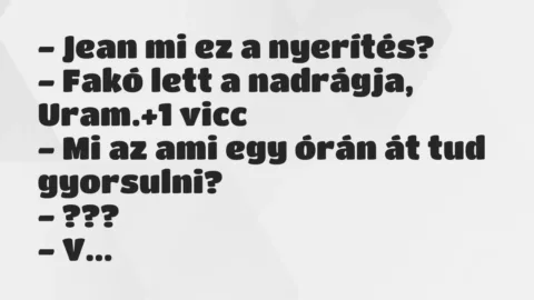 Vicc: – Jean mi ez a nyerítés?

– Fakó lett a nadrágja, Uram.