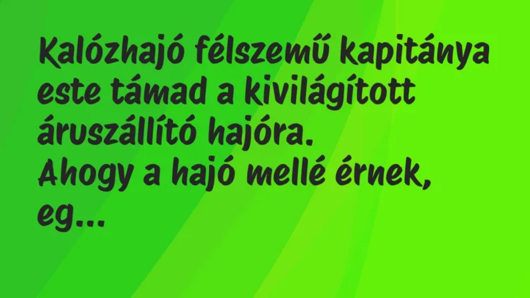 Vicc: Kalózhajó félszemű kapitánya este támad a kivilágított áruszállító… Vicc: Kalózhajó félszemű kapitánya este támad a kivilágított áruszállító…