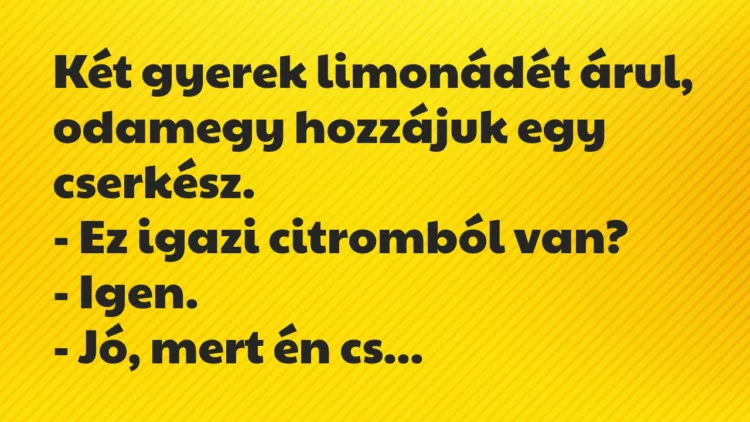 Vicc: Két gyerek limonádét árul, odamegy hozzájuk egy cserkész. – Ez…