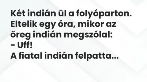 Vicc: Két indián ül a folyóparton. Eltelik egy óra, mikor az öreg indián… Vicc: Két indián ül a folyóparton. Eltelik egy óra, mikor az öreg indián…