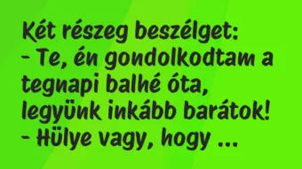 Vicc: Két részeg beszélget: – Te, én gondolkodtam a tegnapi balhé óta,…