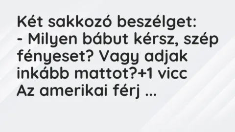 Vicc: Két sakkozó beszélget:

– Milyen bábut kérsz, szép fényeset? Vagy…