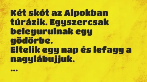 Vicc: Két skót az Alpokban túrázik. Egyszercsak belegurulnak egy…