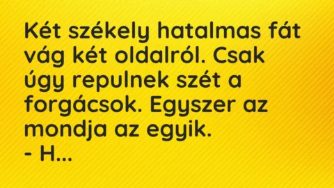 Vicc: Két székely hatalmas fát vág két oldalról. Csak úgy repulnek szét a…