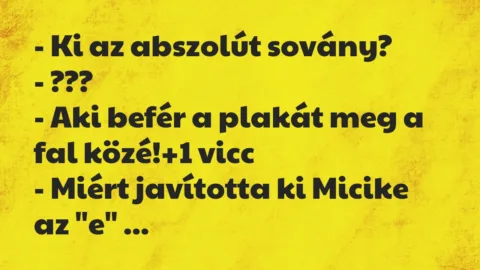 Vicc: – Ki az abszolút sovány?

– ???

– Aki befér a plakát meg a…