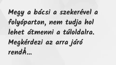 Vicc: Megy a bácsi a szekerével a folyóparton, nem tudja hol lehet átmenni a…