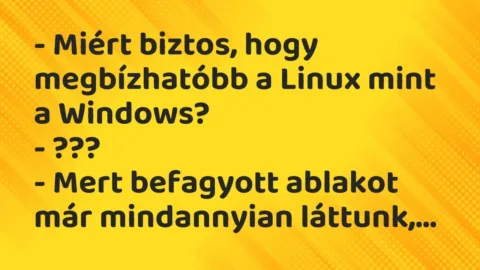 Vicc: – Miért biztos, hogy megbízhatóbb a Linux mint a Windows?

-…