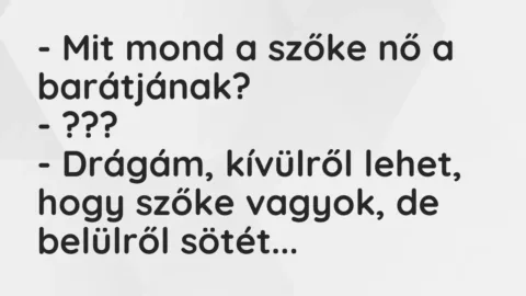 Vicc: – Mit mond a szőke nő a barátjának?
– ???
– Drágám, kívülről… Vicc: – Mit mond a szőke nő a barátjának?
– ???
– Drágám, kívülről…