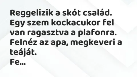 Vicc: Reggelizik a skót család. Egy szem kockacukor fel van ragasztva a…