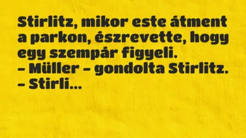 Vicc: Stirlitz, mikor este átment a parkon, észrevette, hogy egy szempár… Vicc: Stirlitz, mikor este átment a parkon, észrevette, hogy egy szempár…