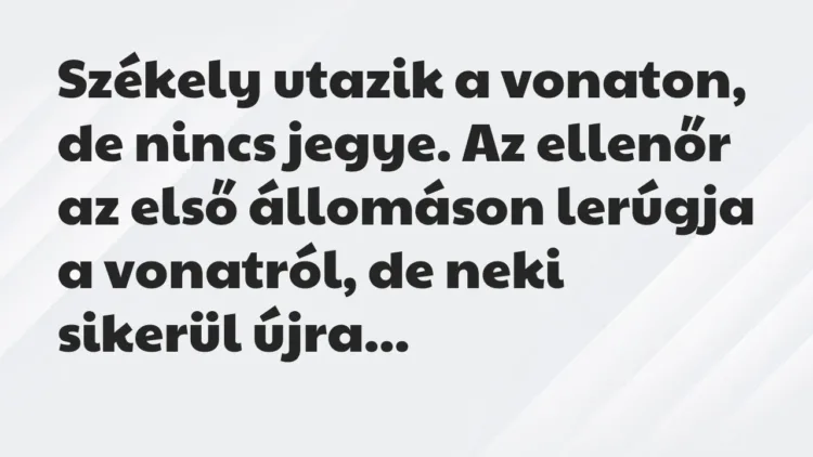 Vicc: Székely utazik a vonaton, de nincs jegye. Az ellenőr az első állomáson… Vicc: Székely utazik a vonaton, de nincs jegye. Az ellenőr az első állomáson…