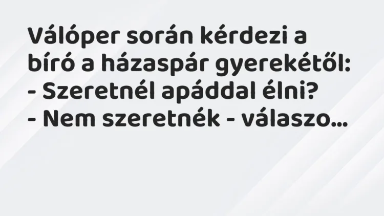 Vicc: Válóper során kérdezi a bíró a házaspár gyerekétől: – Szeretnél a…