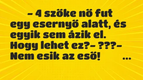 Viccek: 
		  
		  – 4 szőke nő fut egy esernyő alatt, és egyik sem …