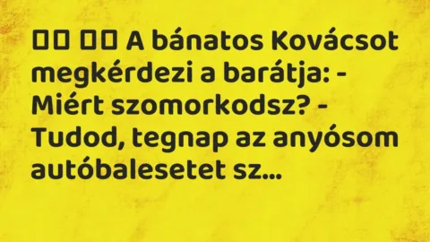 Viccek: 
		  
		  A bánatos Kovácsot megkérdezi a barátja: – Miért …