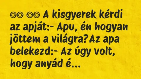 Viccek: 
		  
		  A kisgyerek kérdi az apját:- Apu, én hogyan…