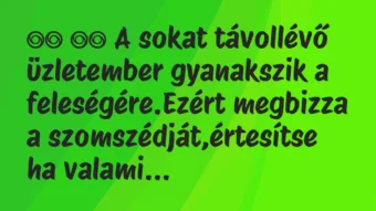 Viccek: A sokat távollévő üzletember gyanakszik a… Viccek: A sokat távollévő üzletember gyanakszik a…