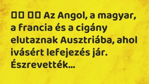 Viccek: 
		  
		  Az Angol, a magyar, a francia és a cigány…