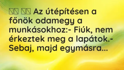 Viccek: 
		  
		  Az útépítésen a főnök odamegy a munkásokhoz:-…