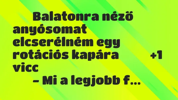 Viccek:
Balatonra néző anyósomat elcserélném egy rotációs… Viccek:
Balatonra néző anyósomat elcserélném egy rotációs…