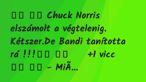 Viccek: 
		  
		  Chuck Norris elszámolt a végtelenig. Kétszer.De…