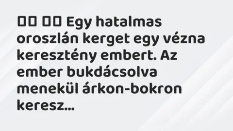 Viccek: 
		  
		  Egy hatalmas oroszlán kerget egy vézna keresztény…