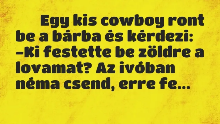 Viccek:
Egy kis cowboy ront be a bárba és kérdezi: -Ki… Viccek:
Egy kis cowboy ront be a bárba és kérdezi: -Ki…