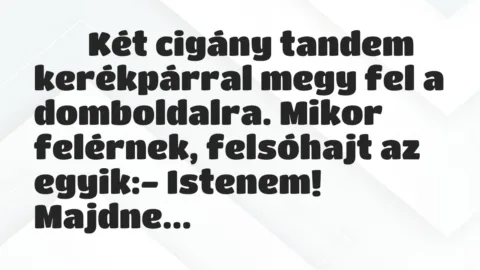 Viccek:
Két cigány tandem kerékpárral megy fel a… Viccek:
Két cigány tandem kerékpárral megy fel a…