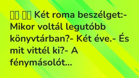 Viccek: 
		  
		  Két roma beszélget:- Mikor voltál legutóbb…