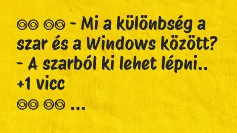 Viccek: 
		  
		  – Mi a különbség a szar és a Windows között?…