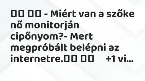 Viccek:
– Miért van a szőke nő monitorján cipőnyom?- … Viccek:
– Miért van a szőke nő monitorján cipőnyom?- …