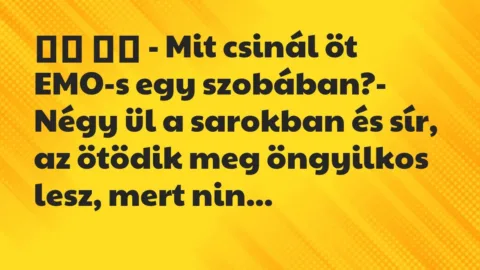 Viccek: 
		  
		  – Mit csinál öt EMO-s egy szobában?- Négy ül …