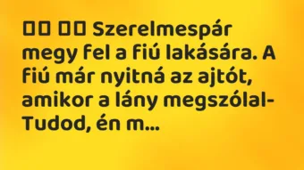 Viccek: Szerelmespár megy fel a fiú lakására. A fiú már…