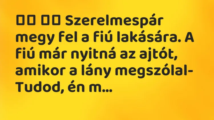 Viccek: Szerelmespár megy fel a fiú lakására. A fiú már…