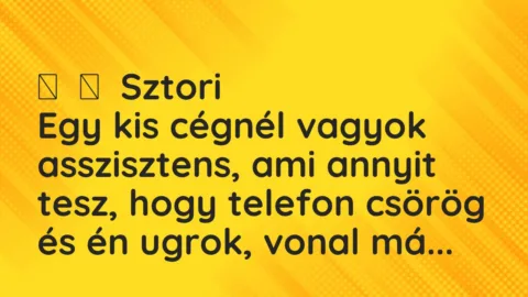 Vicces történet: 
	    	    Sztori


Egy kis cégnél vagyok asszisztens, ami annyit …