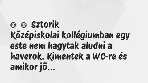 Vicces történet: 
	    	    Sztorik


Középiskolai kollégiumban egy este nem…