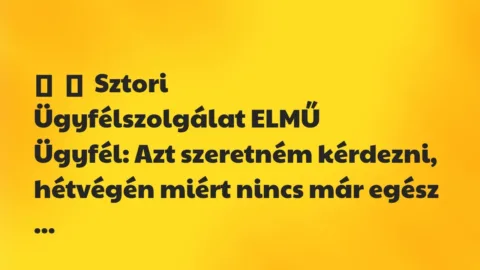 Vicces történet: 
	    	    Sztori


Ügyfélszolgálat ELMŰ


Ügyfél: Azt…
