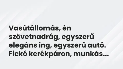 Vicces történet:
Vasútállomás, én szövetnadrág, egyszerű… Vicces történet:
Vasútállomás, én szövetnadrág, egyszerű…